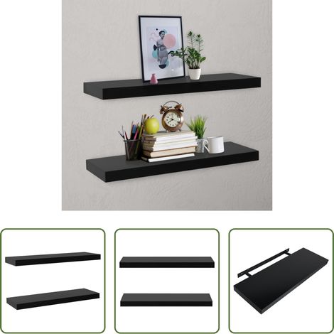 Wandregale - Schweberegale 2 Stk. Schwarz 80x20x3,8 cm (1/5)
