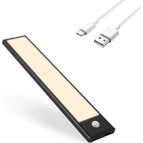 (Noir - 20 cm) Lampe de placard - Lampe LED rechargeable par USB à détection de présence - Convient pour l'éclairage des placards de cuisine et d'armoires (1/3)