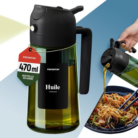 2-in-1 Küchenölspender – 470 ml – Schutzglas (grün) – Sprüh- und Gießfunktion – Für Heißluftfritteuse und Salate – Mit mehrsprachigen Etiketten (1/5)