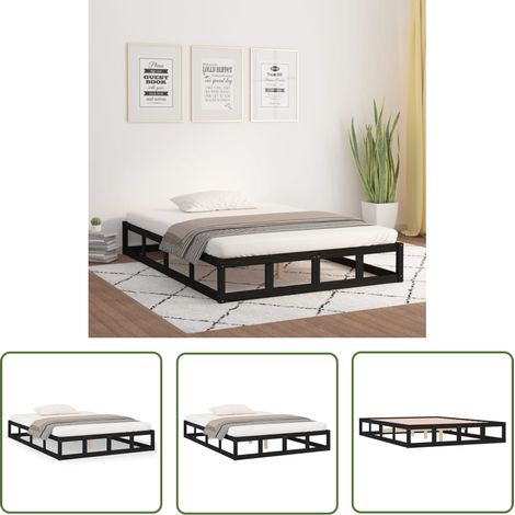 The Living Store Massivholzbett Schwarz 120x190 cm - Holzbett - Massivholzbette - Kiefernbett - Doppelbett - Schwarzes Bett (1/5)