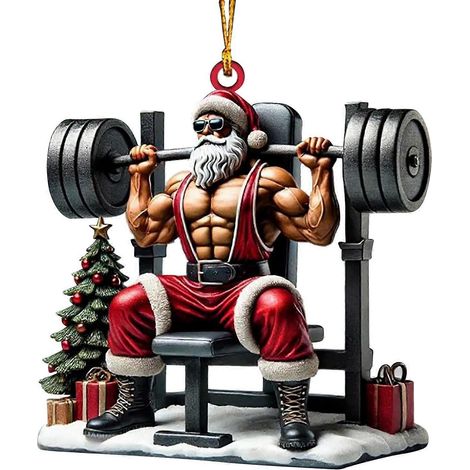 Weihnachtsbaumschmuck, großer Weihnachtsbaumschmuck, zwei hängende Dekorationen, doppelter Aufdruck, Fitness-Muskeln (1/5)