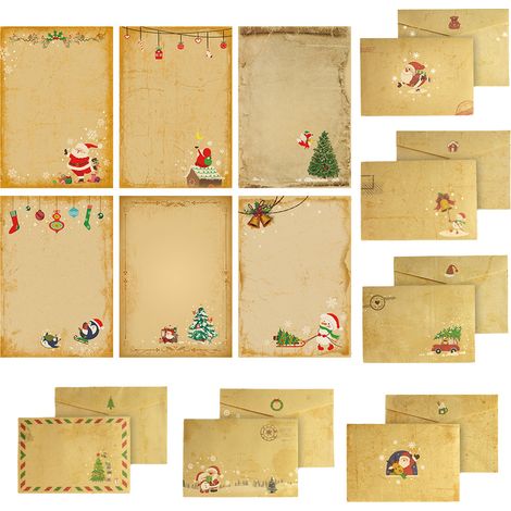 Decoraciones navideñas - Set de papelería navideña (papel y sobres) - Tarjeta de felicitación e invitación