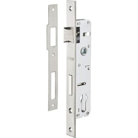 Boitier de serrure encastrable à cylindre pour menuiserie métallique, axe 25mm, bouts carrés, zingué- (1/2)