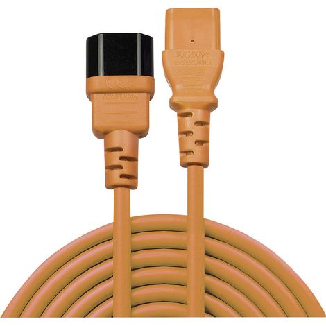 LINDY Strom Verlängerungskabel [1x Kaltgeräte-Stecker C14 - 1x Kaltgeräte-Buchse C13] 1.00 m Orange (1/2)