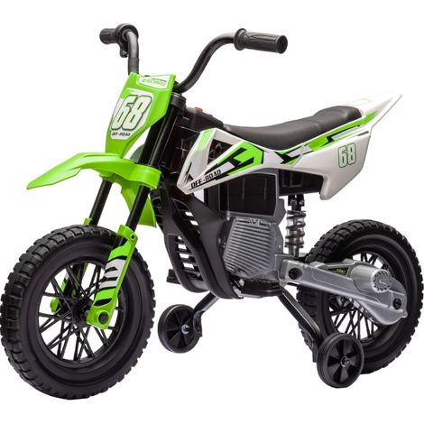 Moto eléctrica infantil 12V con música, ruedas de entrenamiento, verde (1/4)