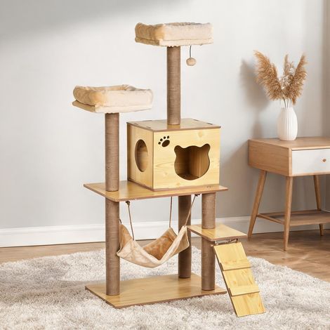Arbre à chat beige en bois 60 x 40 x 130 cm (1/5)