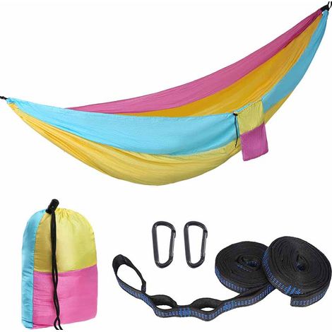Hammock Portable - 280 x 140 Cm - Pour Camping Extérieur Ou Intérieur - Avec Sangles Pour Arbres Et Mousquetons - 1 Pièce (1/5)