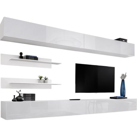 Set di mobili sospesi FLY. Colori bianco opaco e bianco lucido.