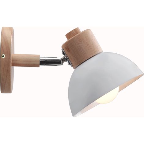 Industrial Modern Indoor Wall Light, Wooden Wall Lamp, E27 Vintage Lighting Fixture for Bedroom, Living Room, Hallway, Restaurant, White (1/5)