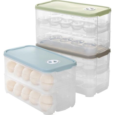 Lot de 3 Boîte à œufs Double couche, 20 œufs, Plastique alimentaire, Empilable, Réfrigérateur et Transport (1/5)