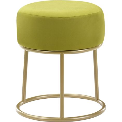 Reposapiés redondo de terciopelo base de metal dorado puf glamuroso verde lima Delco