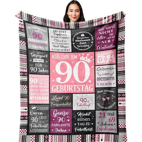Yesbird 90 Geburtstag Frauen Decke 150x130CM Flanell-Fleece Sofa Kuscheldecke (1/5)