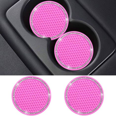 2 Porte-Gobelets Voiture Bling PVC Antidérapant Set Insert Auto Tapis de Sol Coupe Véhicule Décor Femme Fille (1/5)
