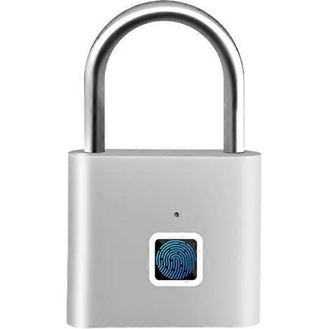 Serrure électronique antivol étanche à empreinte digitale, contrôlable sans clé via application mobile, couleur argent. (1/5)
