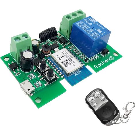 WiFi Module Relais Interrupteur 1 canal sans Fil 433MHz Module de relais, TUYA/Smart Life APP Télécommande DC 5V/12V, Compatible avec Amazon Alexa Accueil Google, Voice Control pour contrôle d'accès (1/5)