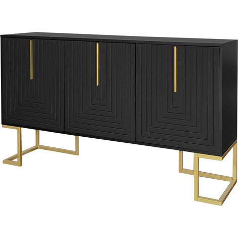 Aparador negro de 3 puertas con estantes ajustables y base metálica, 138 x 40 x 80,5 cm (1/5)