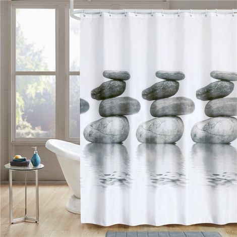 Rideau de douche 200 x 200 cm, textile gris anthracite, résistant aux moisissures (1/5)