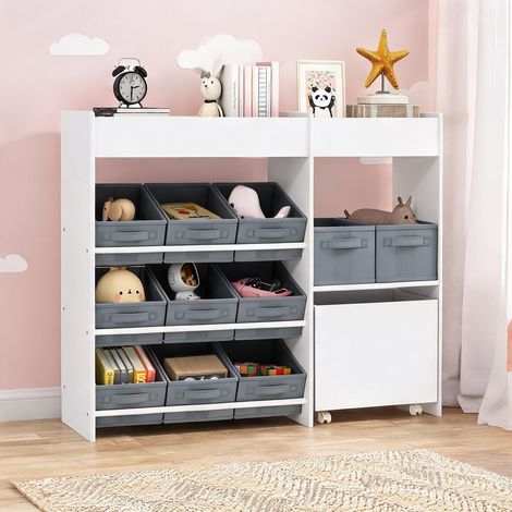 Meuble de rangement enfant avec 11 boîtes en tissu et étagère (1/5)