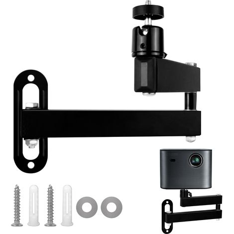 Soporte para proyector - Soporte de pared ajustable multiángulo para proyector con interfaz de tornillo de 1/4 de pulgada - Brazo metálico articulado para soporte de proyector/monitor (1/5)