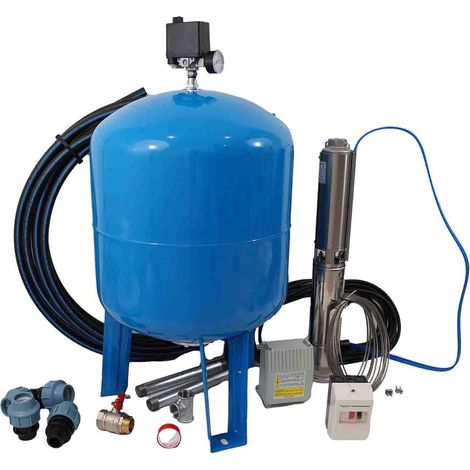 Kit de forage complet avec pompe immergée 230V 0,75 kW – Débit 2,5 à 2,7 m³/h – Hauteur de refoulement 75 m – Réservoir 100 litres – Orlando