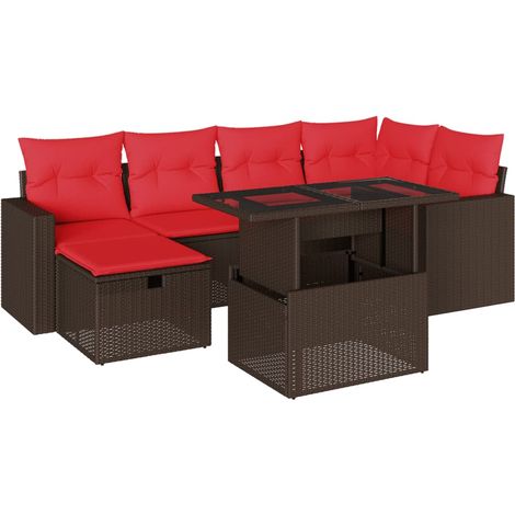 7-teiliges Gartensofa-Set mit Kissen, braun, Polyrattan vidaXL (1/5)