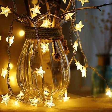 Sternen-Lichterkette, 6 m, 40 batteriebetriebene LED-Lichterkette für Weihnachten, Schlafzimmer, Innen- und Außenbereich (Warmweiß) (1/5)