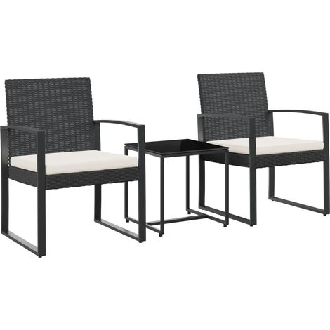 Set da Pranzo da Giardino 3 pz Salotto da Giardino Nero con Cuscini in Rattan PP (1/5)