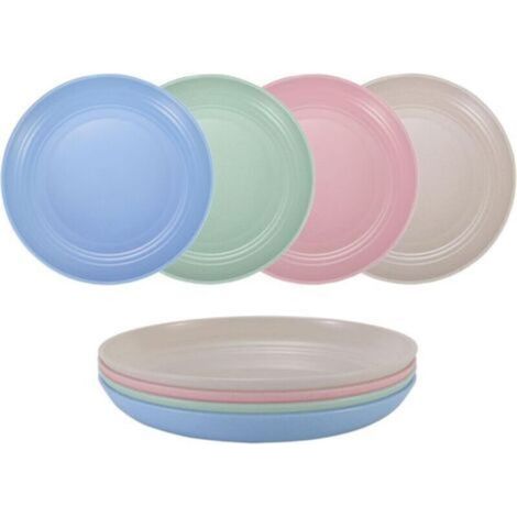 Petites assiettes incassables en paille de blé, lot de 4 assiettes réutilisables, compatibles lave-vaisselle et micro-ondes, parfaites pour le dîner (1/4)