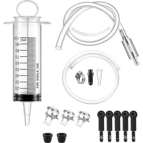 Kit de purge de freins, clapet anti-retour, kit de flexibles, seringue de 100 ml, adaptateur de flexible de 50 cm