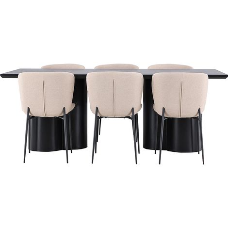 Olivia Essgruppe Tisch 100x210cm und 6 Boucle Stühle schwarz.