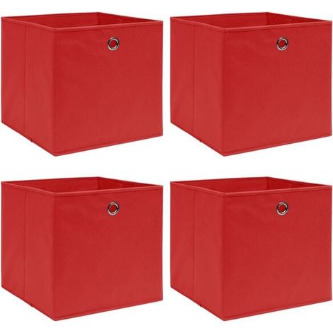 Ensemble de quatre boîtes de rangement, rouge, 32x32x32 cm, en tissu. (1/5)