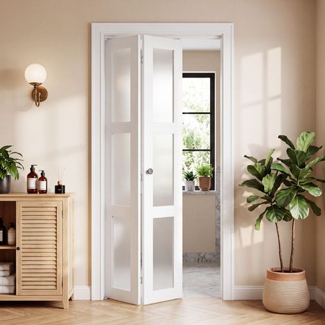 VEVOR Porta a Libro Scorrevole a 2 Pannelli Dimensioni 762 mm x 2032 mm, 3 Ante in Vetro Satinato, con Kit Ferramenta in Metallo Robusto Telaio in Composito, Design Salvaspazio, per Camere da Letto (1/5)