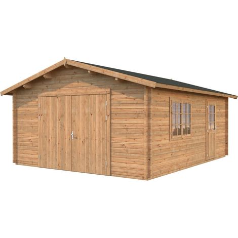 Garage en bois Roger 23,9 m2 porte bois Traité Marron (1/5)