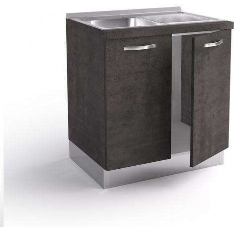 Base sous l’évier de cuisine 80x60x84 cm en bois couleur lave avec évier en acier inoxydable et deux portes - Massa (1/3)