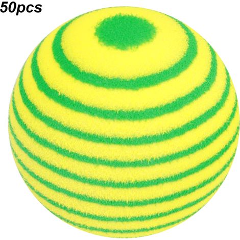 50 pièces balles en mousse EVA rayées légères et résistantes pour pratique intérieure, jouets de divertissement pour chats, couleurs jaune-vert/2 couleurs (1/5)