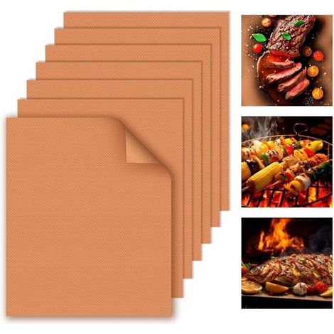 Lot de 7 tapis de cuisson en cuivre pour barbecue extérieur, 100 % antiadhésifs, 40 x 33 cm, durables, réutilisables et faciles à nettoyer - Conviennent aux barbecues à gaz, à charbon et électriques