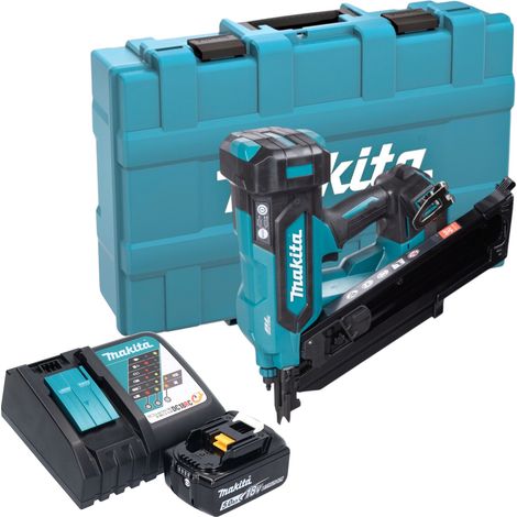 Clavadora de tiras a batería Makita DBN 900 RT1K de 18 V, 50-90 mm, sin escobillas + 1 batería de 5,0 Ah + cargador + maletín