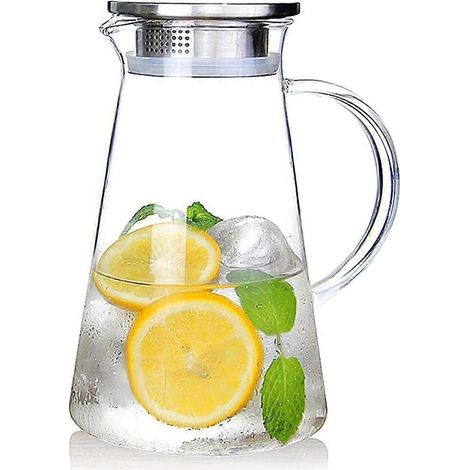 1,8-Liter-Glaskaraffe mit Deckel, leicht zu reinigen, hitzebeständig und ideal für heiße und kalte Getränke, Tee und Säfte. Auch für Cold-Brew-Kaffee geeignet. (1/5)
