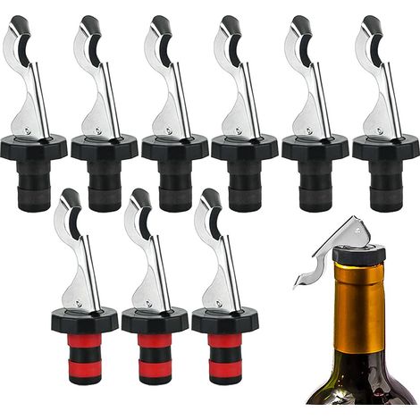 Lot de 9 bouchons à levier pour bouteilles champagne, acier inoxydable et silicone extensible, scellé vide.