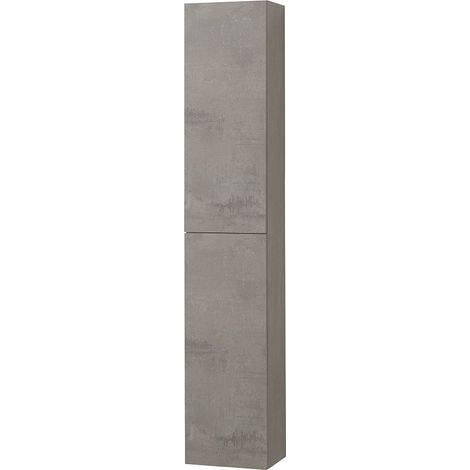 Colonna bagno sospesa H160 cm in legno grigio cemento con ripiani Leda (1/5)