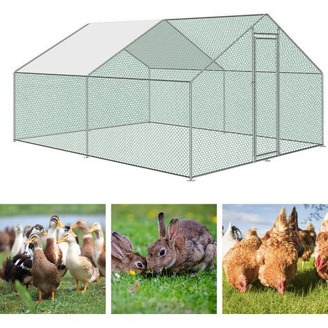 Wolketon Hühnerstall 3x 6 x 2m Hühnerhaus Freilaufgehege mit Schloss PE Sonnenschutz Dach Geflügelstall Verzinkter Stahl Kleintierstall Freigehege Outdoor