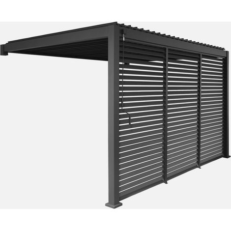 Pérgola bioclimática de aluminio adosada 3x4m + 3 persianas 1.3m