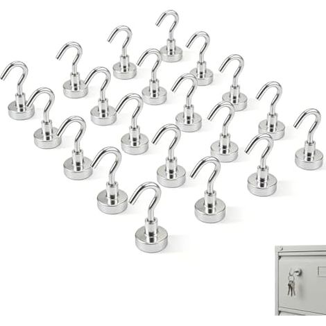Aimant Néodyme Puissant, 20 Pièces Crochet Aimanté Magnétique Robuste, Crochets Magnétiques pour Frigo, Cuisines, Bureau, École, Croisière et Plafond, Diamètre 16mm - (1/5)