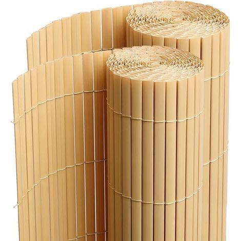 Lot de 2 canisses brise-vue en PVC tube plat – Hauteur 80 cm x Longueur 300 cm – Couleur naturel bambou – Protection pour jardin, terrasse, balcon – Visiodirect (1/5)