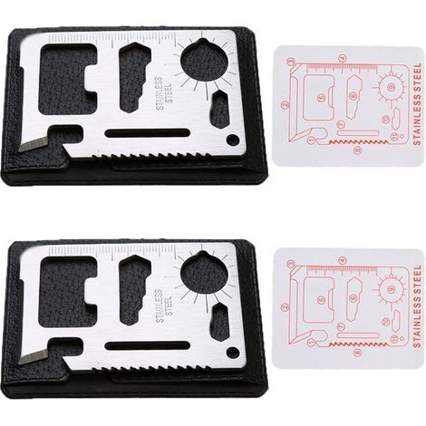 2 Pieces 11-in-1 Multifunctional Survival Card Tool, Credit Card Size, Outdoor Multipurpose Tool, Beer Bottle Opener, Survival Material, Stainless Steel (1/5)