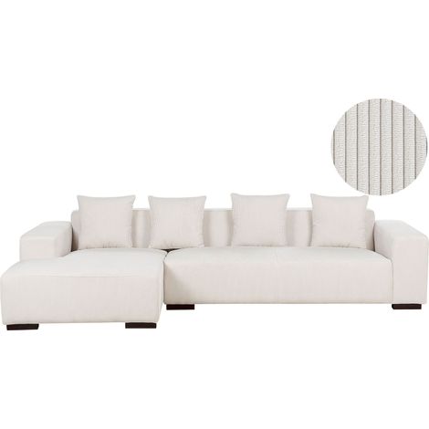 Ecksofa 4-Sitzer LUNGO Cord Cremeweiß rechtsseitig