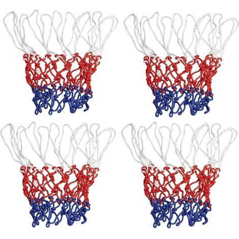 4 pcs Filet de Basket-Ball en Nylon pour Match/Formation/Divertissement - Rouge/Blanc/Bleu 12 Boucles Basketball Net Convient pour Panier de Basket Intérieur ou Extérieur-Fei Yu
