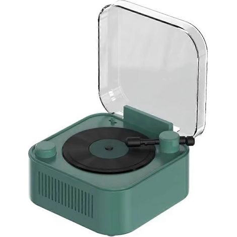 Enceinte Bluetooth sans fil rétro en forme de platine vinyle, mini enceinte décorative et créative à l'autonomie ultra-longue, vert foncé. (1/5)