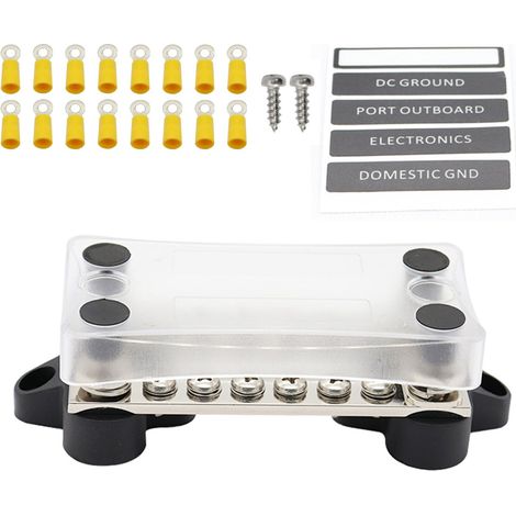 12V 100Amp Bus Bar Barre omnibus 2 goujons M6 12 bornes à vis M4 avec kit de couvercle Barres omnibus Blocs de distribution de terre 100A 24 V CC (1/5)