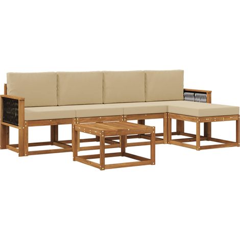 Outdoor Sofa Set 6 pcs Natural and Beige Polyester vidaXL